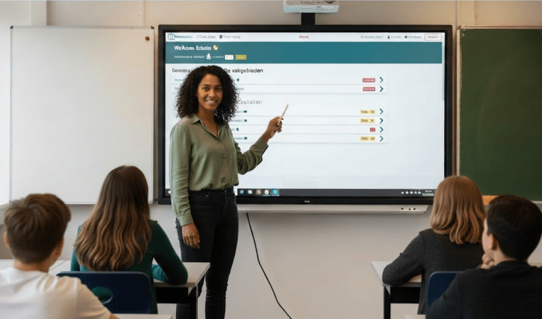 Docent gebruikt Woordenschat op digibord
